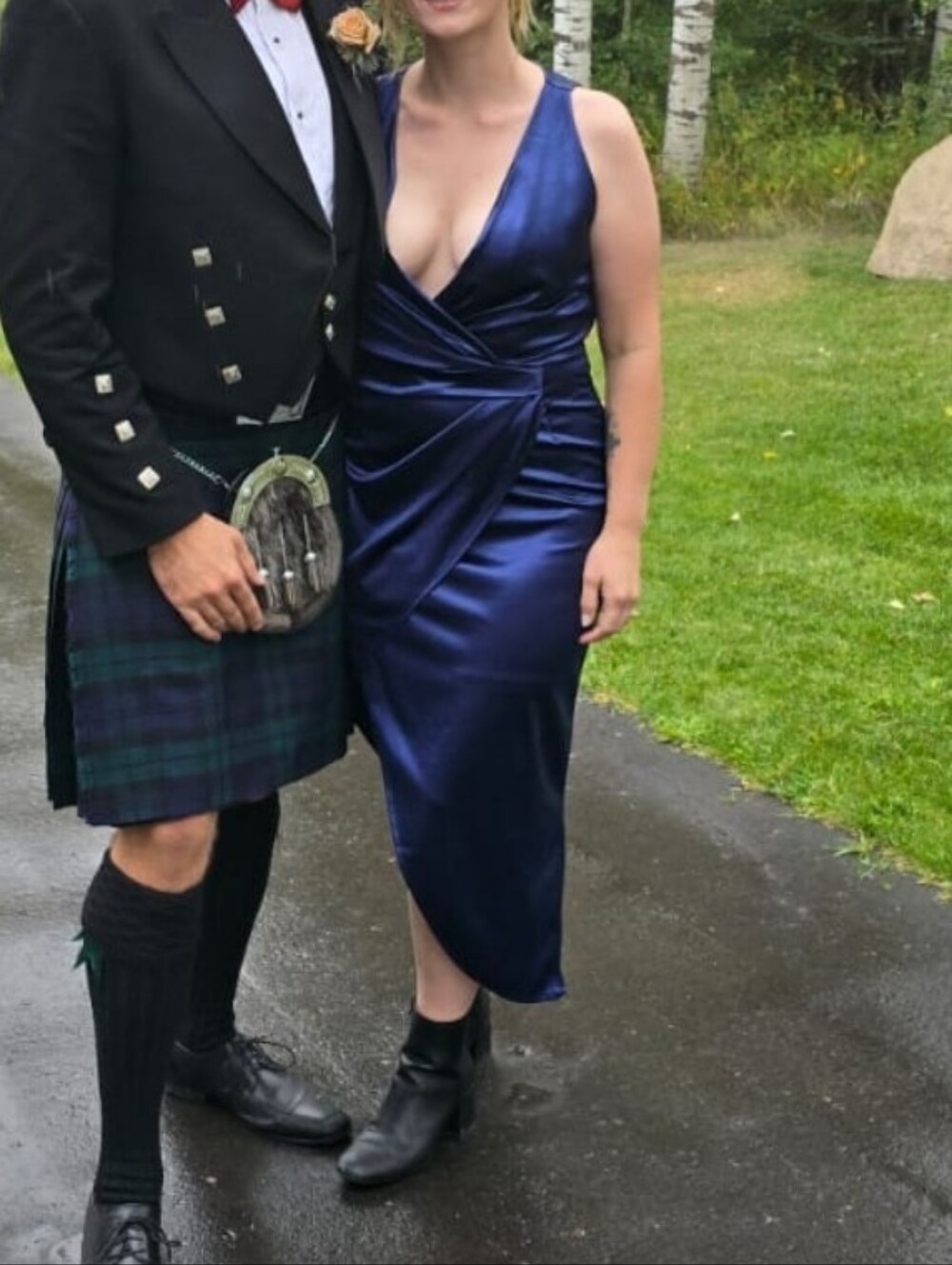 Satin Navy Midi Dress